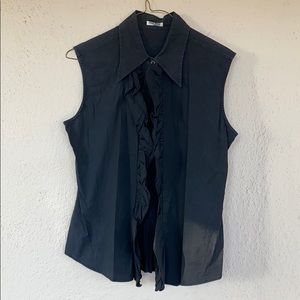 Miu Miu Sleeveless Black ruffled Button down shirt